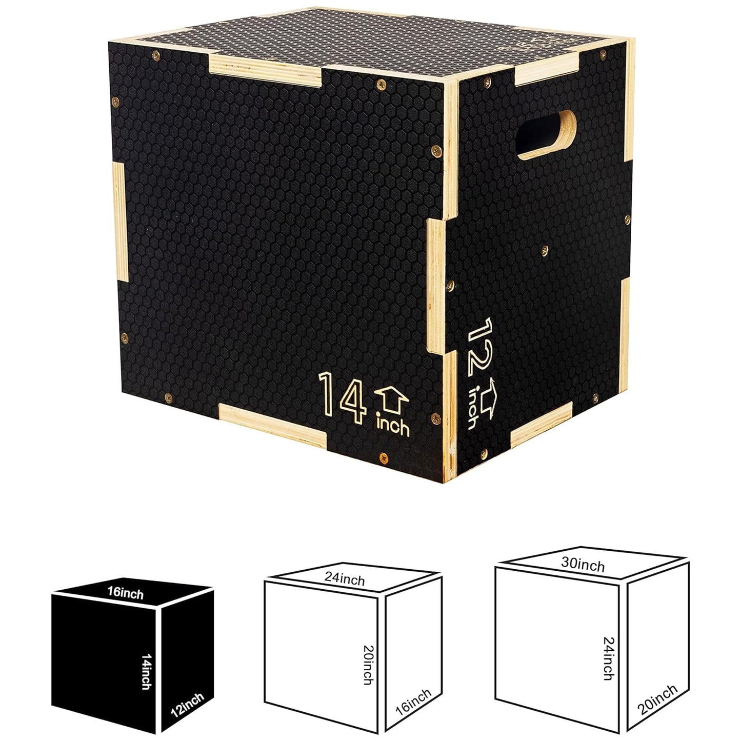Fitvids 16" x 14" x 12" Non-Slip Wooden Plyo Box Jump Exercise Platform, Plyometric Workout Equipment for Home Gym, Training Step Box, Black