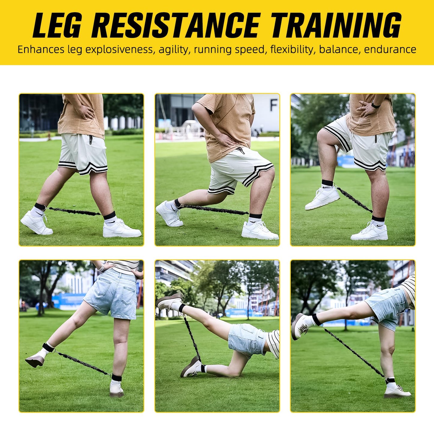 Vertical Jump Trainer Leg Strength Ankle Resistance Bands with Cuffs Workout Equipment for Fitness Basketball Volleyball Tennis Jumping Strength Training Equipment (Red+Green+Black)