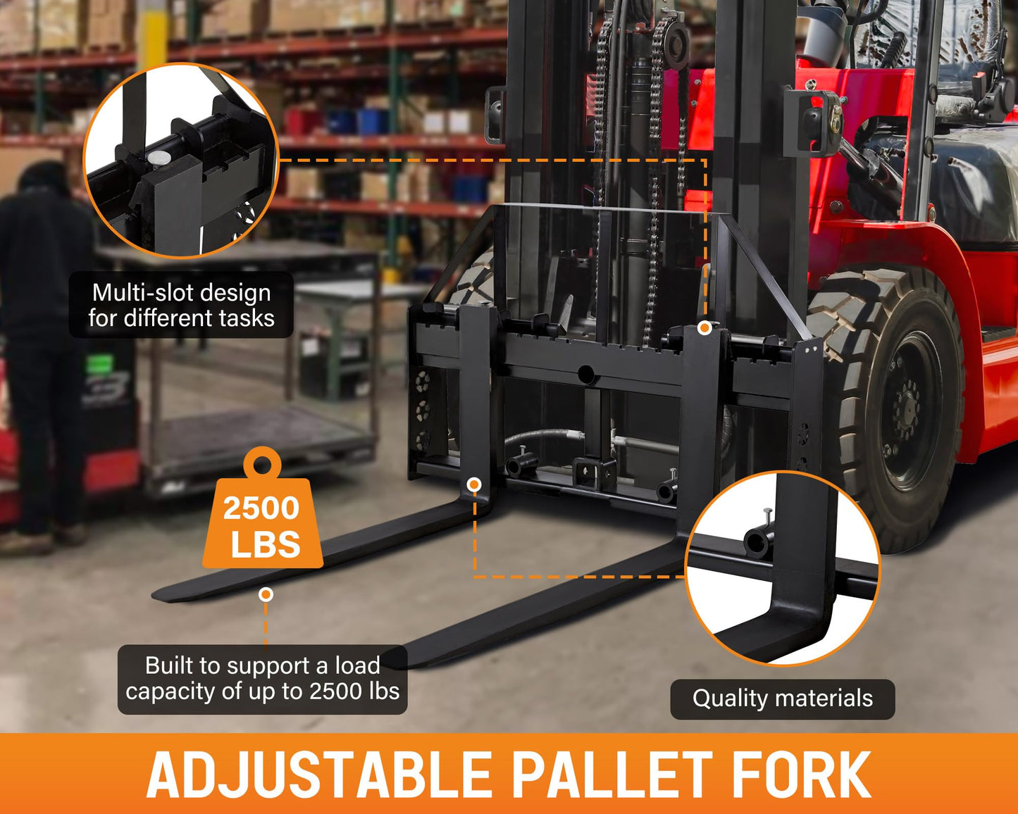 Albott 45" Heavy-Duty Tractor Pallet Forks with 44.5" Forklift Blades, Skid Steer Pallet Fork Attachment, 2500 LBS Capacity, Black