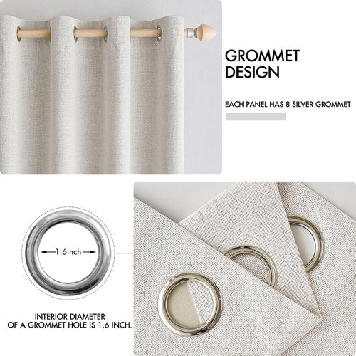 MIULEE 100% Blackout Linen Textured Curtains - Thermal Insulated Cream White Drapes | 52 x 84 Inch (2 Panels)