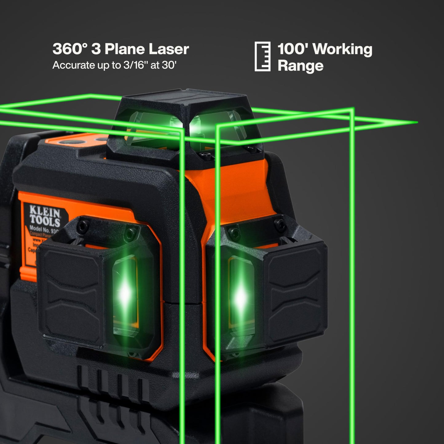 Klein Tools 93CPLG Compact Self-Leveling Laser Level, Bright Green Cross Line 360-Degree Laser Planes, Class 2 ≤ 1mW, Rechargeable, Magnetic Mount