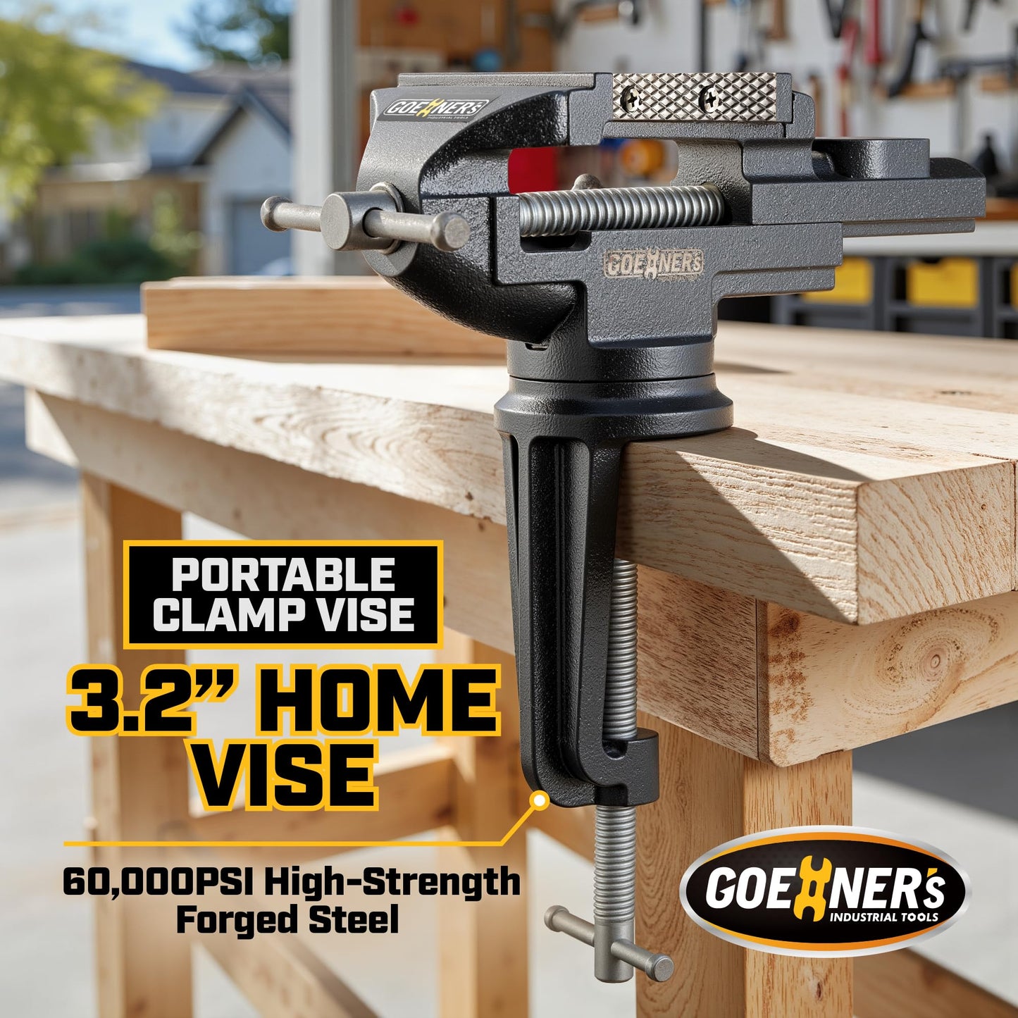 Table Vise or Bench Vise 3.2 Inch, 360° Swivel Clamp-On Vise Portable Home Vice with Large Anvil for Woodworking, Cutting Conduit, Drilling, Metalworking