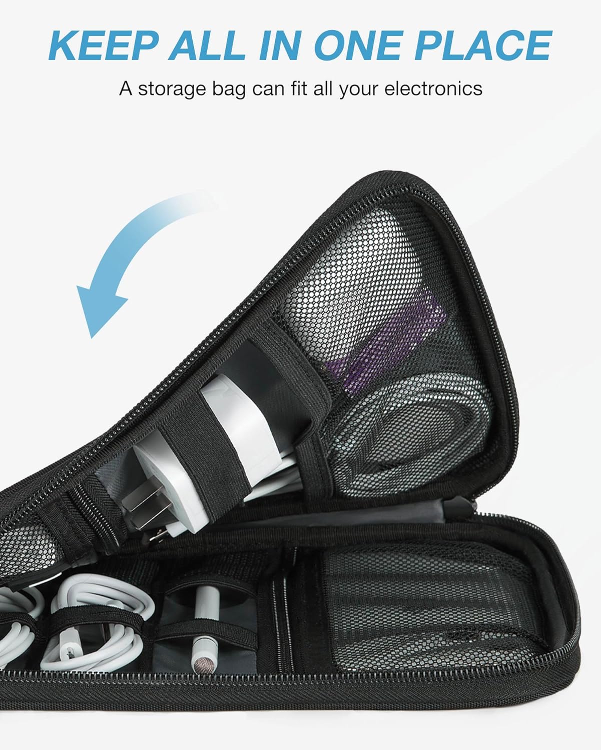 BAGSMART Large Electronics Travel Organizer Case, Tech Accessories Cord Storage Bag for Phone, Power Bank, SD Card