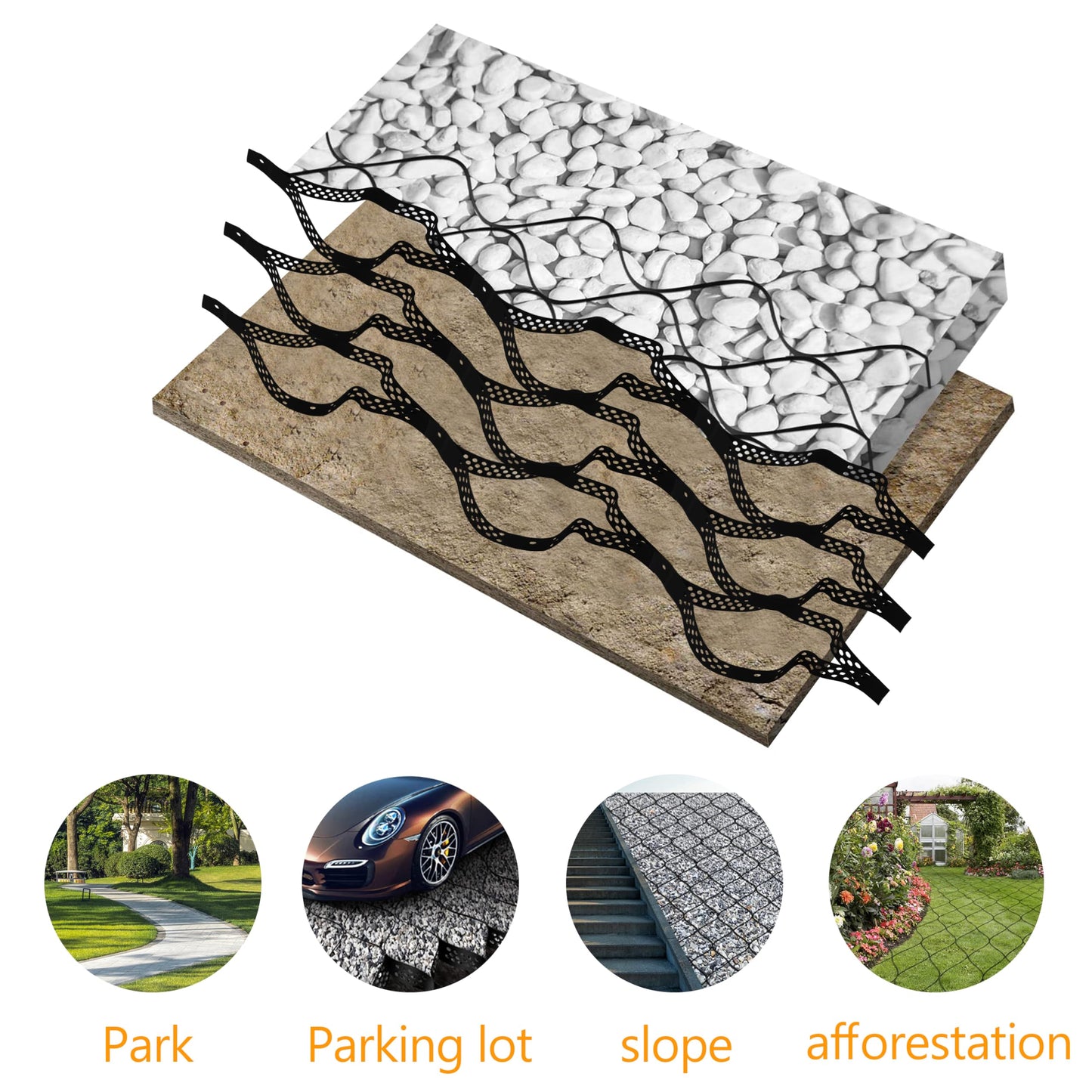 Sunnyglade 2" Thick Ground Grid 49.5 x 6.5 FT, Gravel Retainer 1880 LBS Per Sq ft, Geo Grid Driveway Stabilization for DIY Patio Walkway Driving RV Parking Slopes and Garden (Black, 6.5 x 49.5 FT)