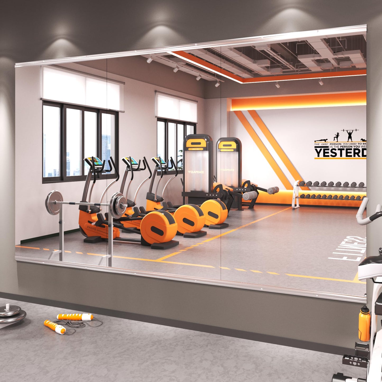 Amorho Gym Mirror 90''x48''(3pcs 48''x30''), Tempered Glass, Frameless Full Body Mirror for Home, Yoga Studios, Dance Rooms, Garage Gyms.
