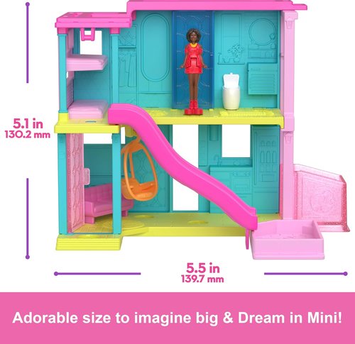 Barbie Mini Dreamhouse Dollhouse Set - Surprise 1.5-Inch Doll, Furniture, Elevator & Pool