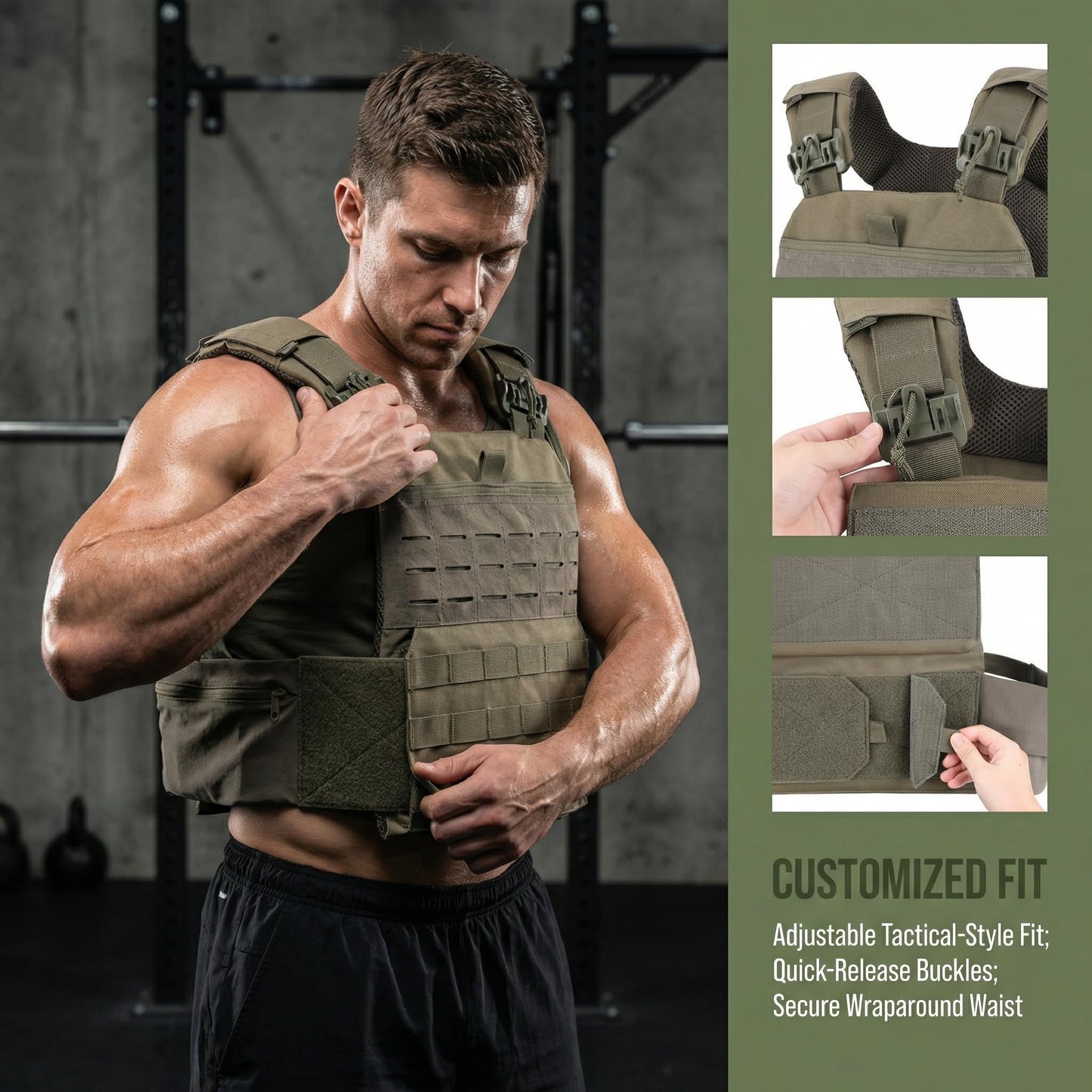 Adjustable Weighted Vest for Men & Women – Fitness Workout Vest with Removable Weights, Breathable Mesh, Secure Adjustable Straps for Running, Walking & Strength Training (OD.Green)