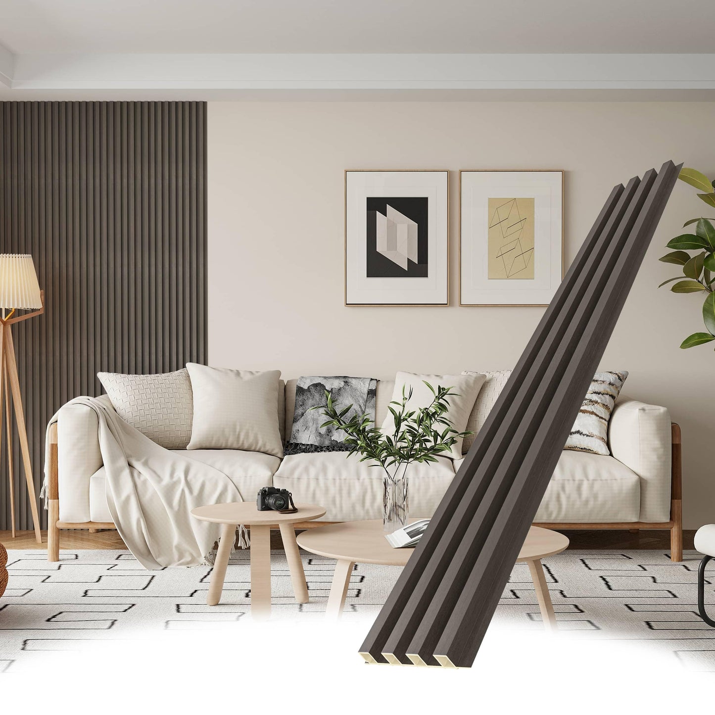 POHARE WPC Slat Wall Panels, 8 Pack 95 x 6 in Accent Decorative Acoustic Wood Slats for Wall and Ceilings, Acoustic Panels for Interior Wall Modern Décor,Brown/Grey
