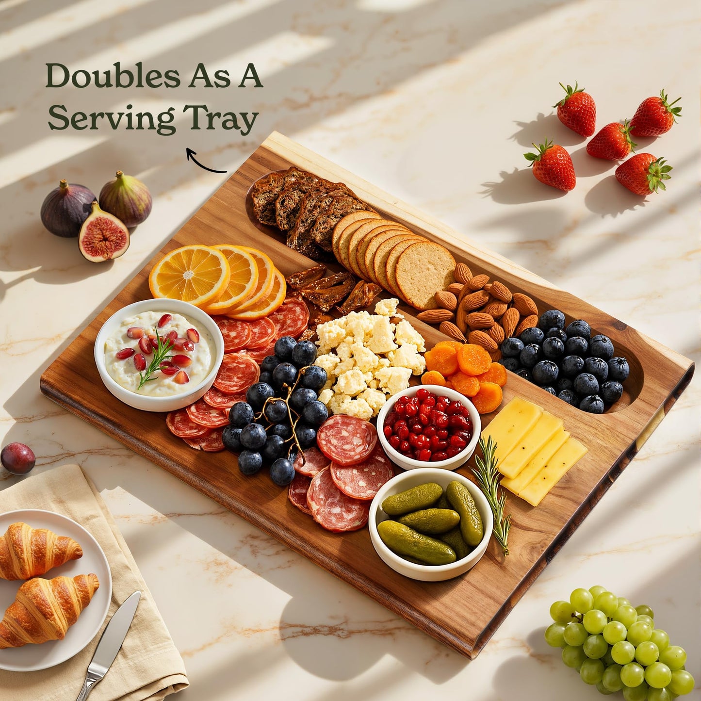 Smirly Non Toxic Teak Cutting Boards for Kitchen [1.2" Thickness][17"Extra Large] Cutting Chopping Board with Deep Juice Groove Heavy Duty & Easy Clean