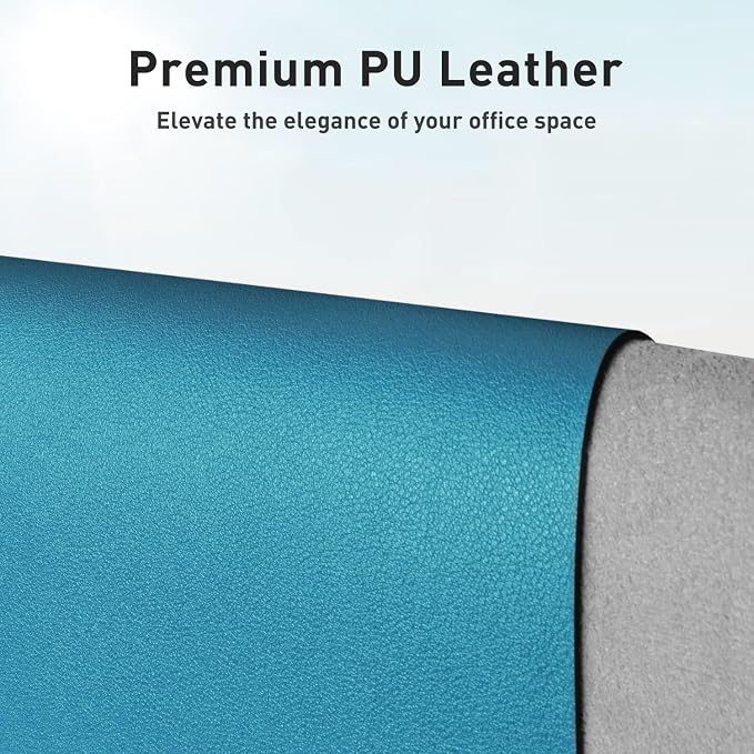Aothia Faux Leather Desk Mat - Non-Slip PU Leather Desk Blotter, Waterproof Writing Surface, Large Desk Pad for Office & Home (Turquoise, 55" x 17")