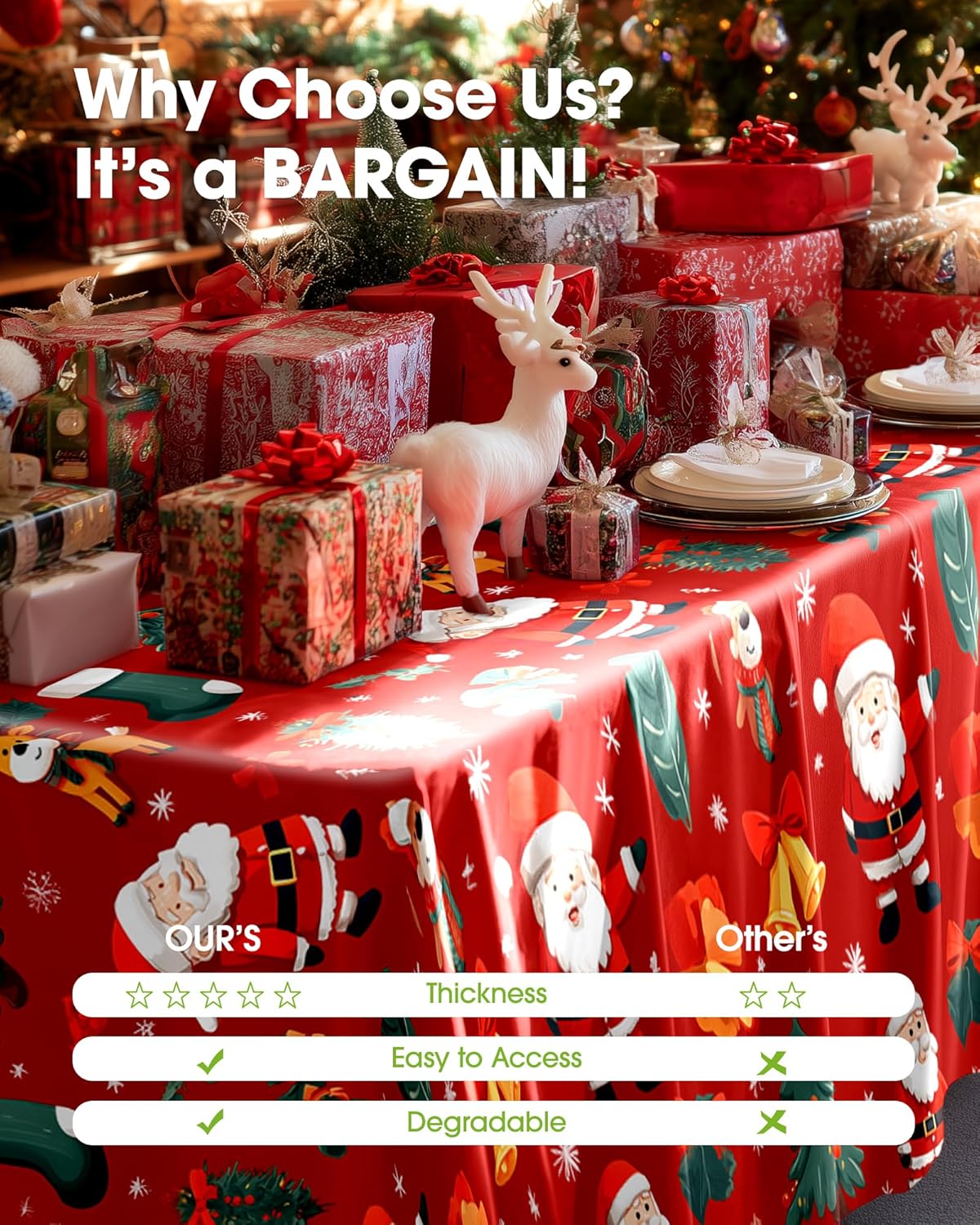 Pureegg Disposable Plastic Tablecloths - 10 Pack, 54 x 108 Inch, Sturdy & Leakproof, Christmas Red