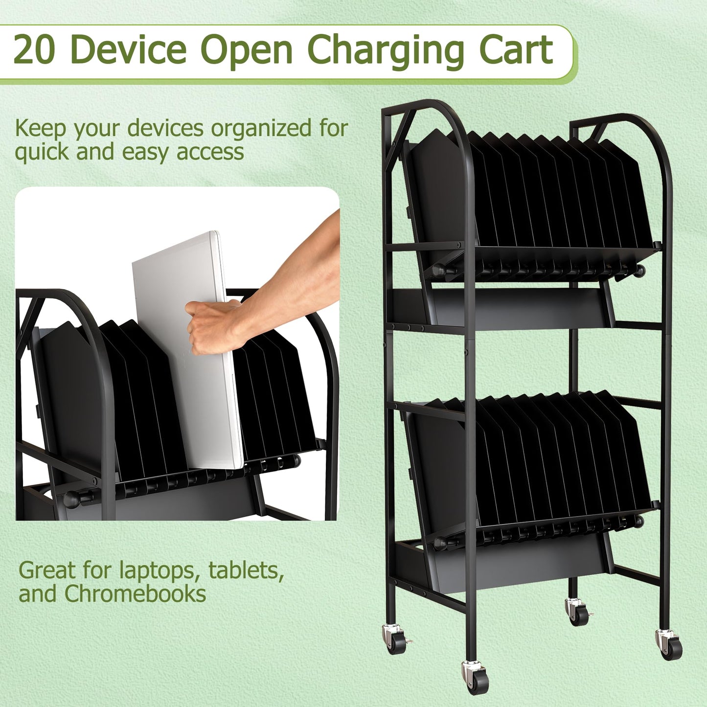 AIWFL 20 Device Laptop Charging Cart, 2 Tier Mobile Open Charging Cart Station Rack for Laptops Computers, Tablets and Chromebooks, Office and Classroom Chromebook Charging Carts Laptop Storage Carts