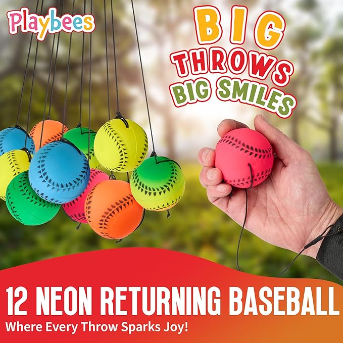 Wrist Baseballs Neon Reactive - 12 Pack - Practice Sports Balls for Fun Outdoor Activity for Kids - Spring Training, Party Favor, Baseball Season Gift, Sports Team Party Bag Filler