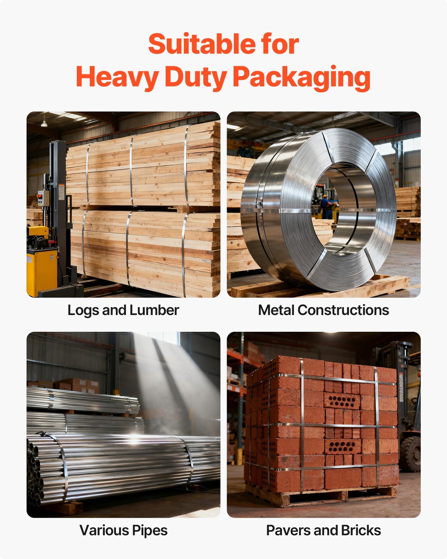 VEVOR Steel Banding Strapping Kit, Heavy Duty Banding Sealer Tool with 600 ft Binding Straps, 300 Metal Seals, Manual Pallet Packaging Strapping Kit for Warehouse, Transportation, Industrial Bundling