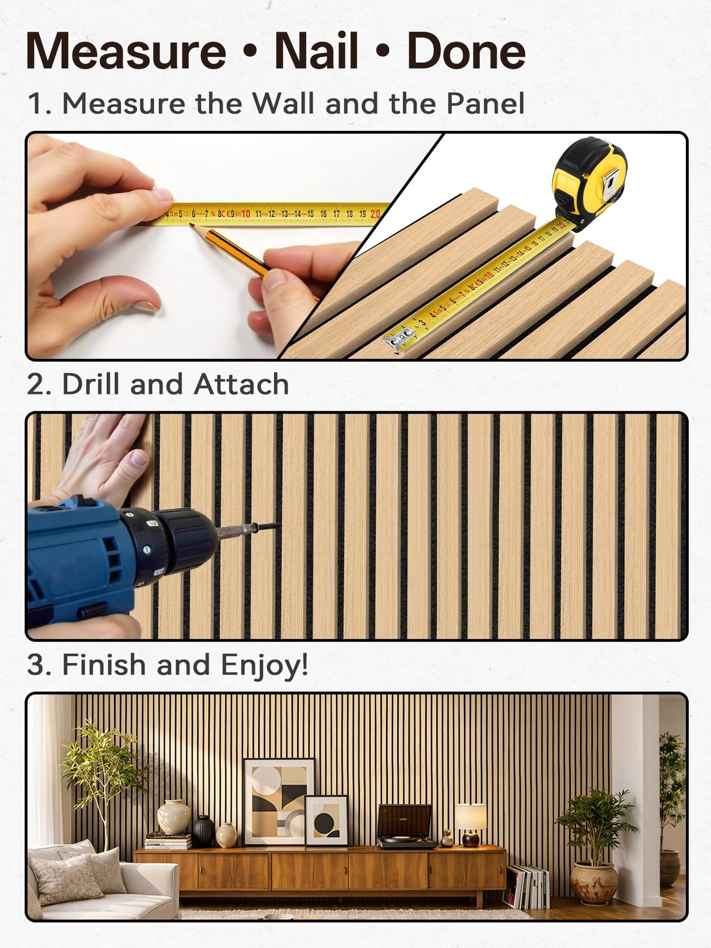 Upick Acoustic Wood Slat Wall Panels 93" x 12" Oak for Interior Decor - Sound Absorbing Accent Wall, Easy DIY Install, 4 Pack