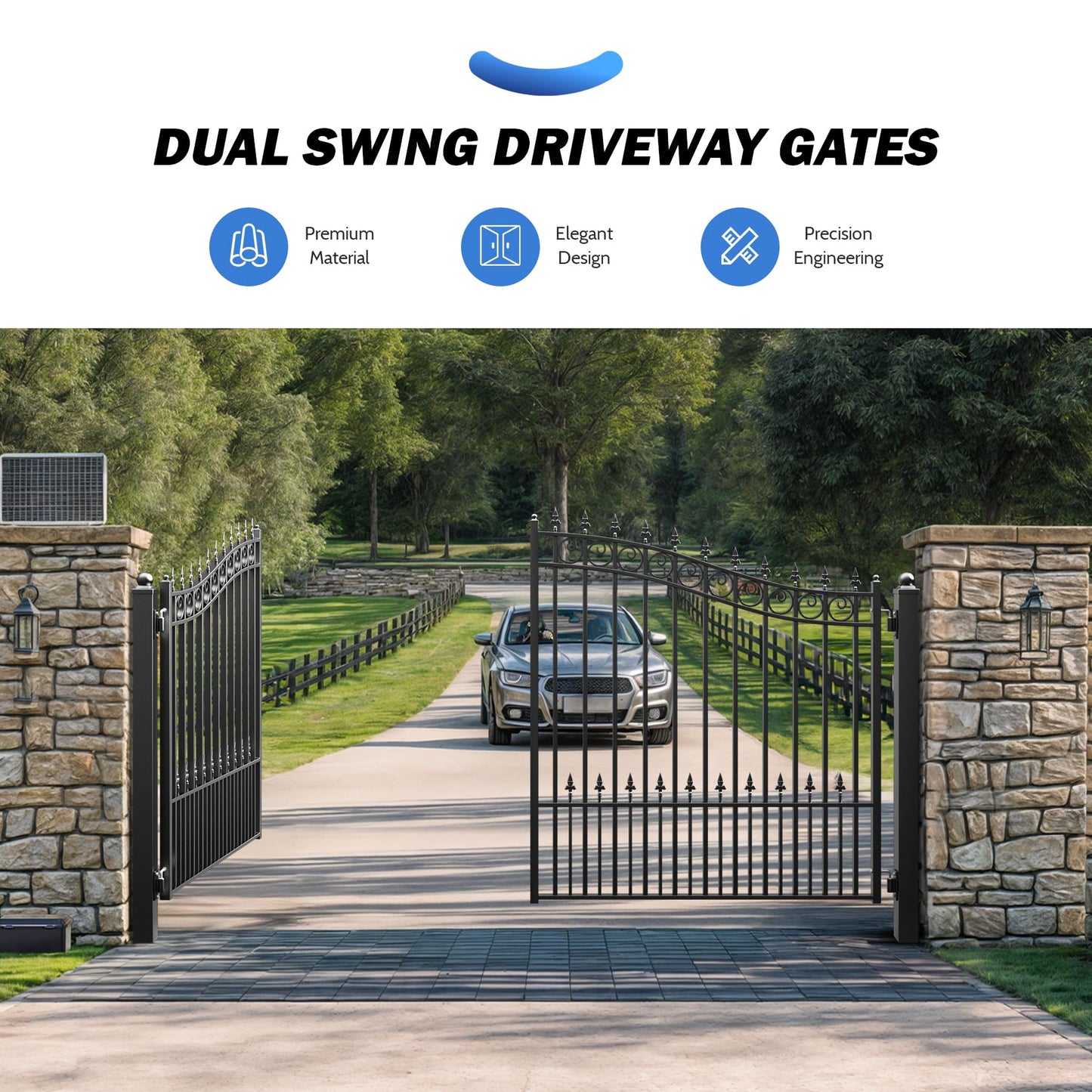 ZUMI Dual Swing Driveway Gates, 12x6 ft. Outdoor Steel Swing Gates for Driveway, Heavy-Duty Driveway Fence Gates for Home Security, Weatherproof Iron Security Gate Kit for Outdoor, Sydney Style
