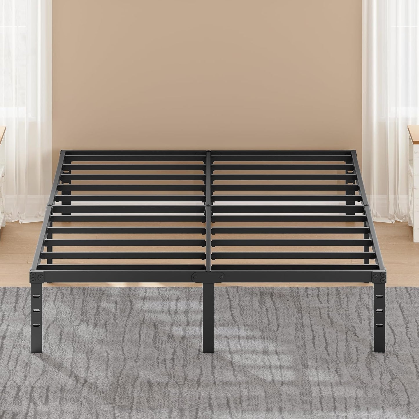 Skiennix 14-Inch Metal Bed Frame - Heavy Duty Full Size Mattress Foundation with Underbed Storage, Black