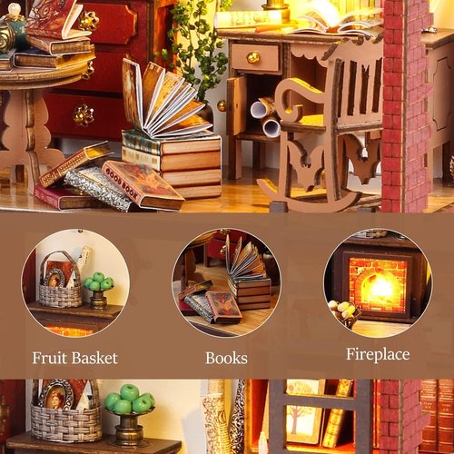 Booknook-Creativity DIY Book Nook Kit - 3D Wooden Puzzle Bookend Decor with LED Light | Miniature House for Adults