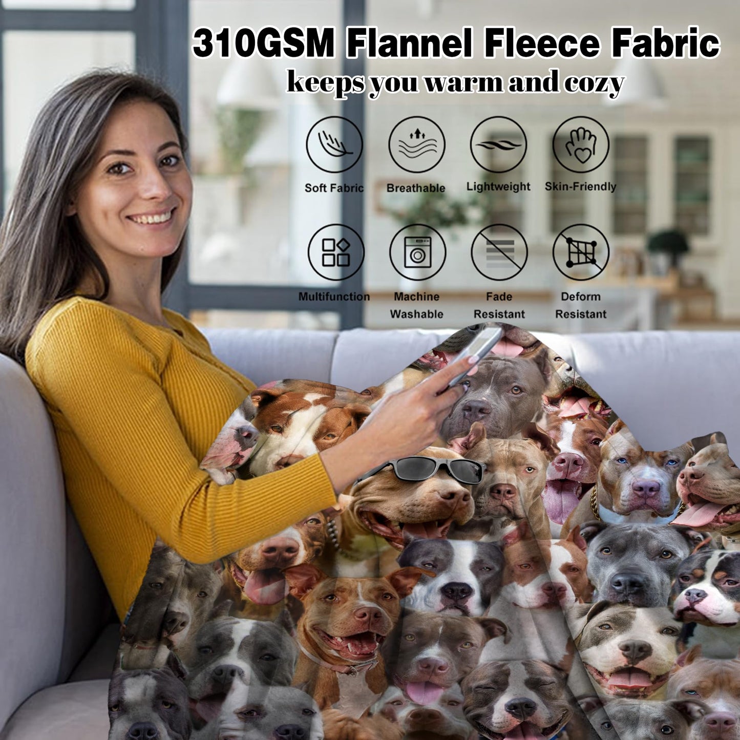 Pitbull Blanket,Pitbull Gifts for Dog Lovers,Pitbull Flannel Blanket Throws for Dog Mom Dad,Soft Warm Blankets for Sofa Bed Home Decor,Gifts for Kid Teens Girls Boys Halloween Christmas,50" x 60"