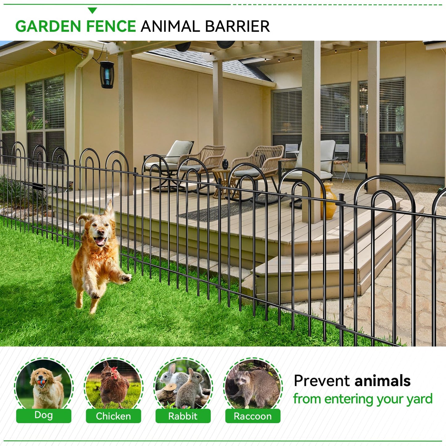 10 Panels Garden Fence, 42in(H)×21.6ft(L) Tall No Dig Fence Animal Barrier, Heavy Duty Metal Tube Decorative Garden Edging Border, Ground Defense Temporary Fencing for Outdoor Yard, Black