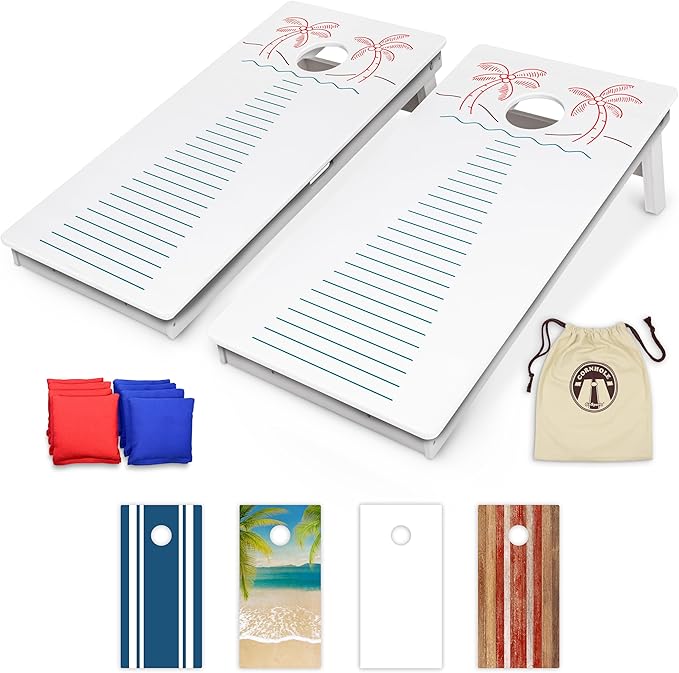 GoSports 4 x 2 ft Resort Collection All Weather Cornhole Boards - Choose Rustic, Beach, White DIY, Blue Stripe, Palms - Regulation Size Set