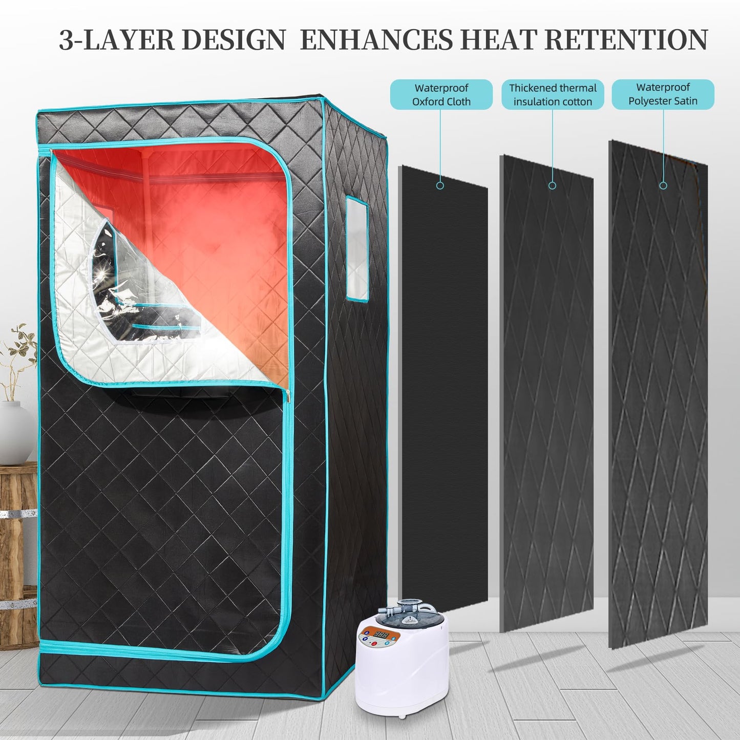 AURGOD Portable Steam Sauna– Red Light Therapy Home Sauna Tent with 3L & 1500W Steamer, Remote Control Time & Temperature Settings, Foldable Chair Included for Relaxation