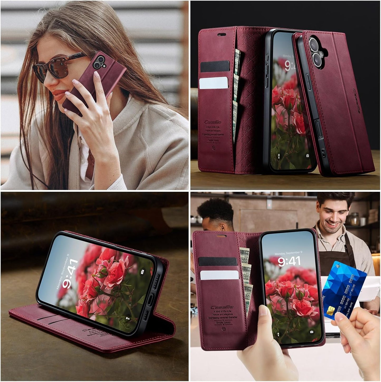 Cracedily 17 17, Wallet Case for iPhone Leather Wallet Flip Cover with Card Holder, Kickstand, Magnetic Closure, RFID
