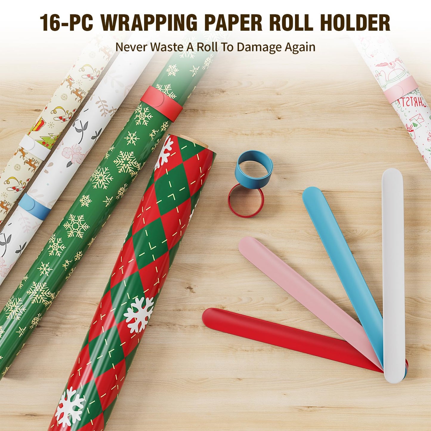 Wrapping Paper Organizer with Wheels, Metal Gift Wrap Storage Cart, Vertical Craft Organizer with 16 Slap Bands for Wrapping Paper Rolls, Wrapping Supplies Storage