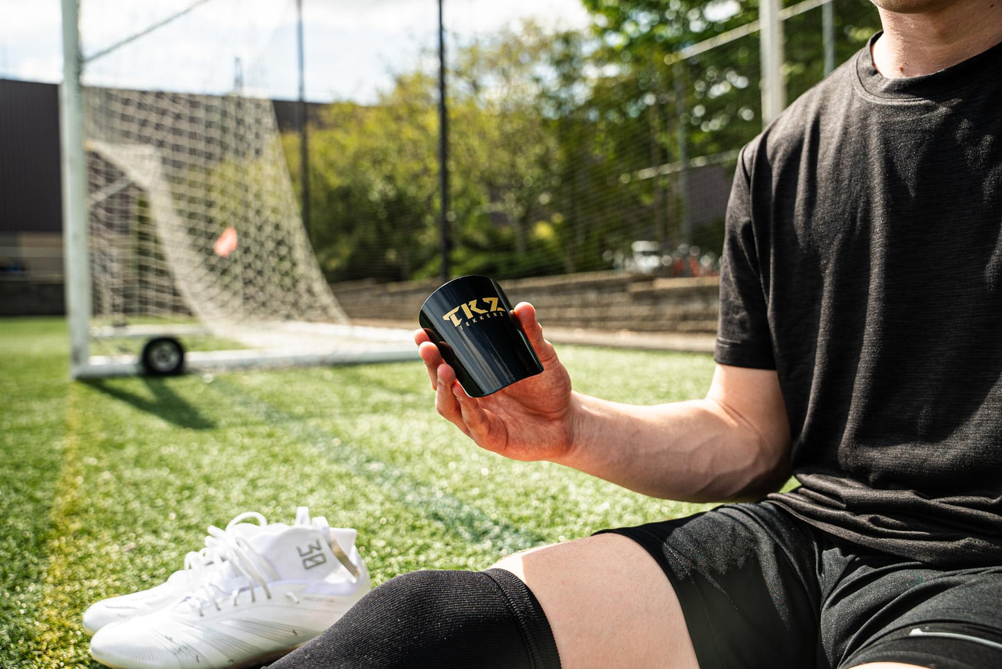 Tekkerz Soccer Miniature Shin Guard for Youth and Adults - Extra Small Protective Equipment shin Guards for Men, Women, Kids, Boys, and Girls, Black, Gold