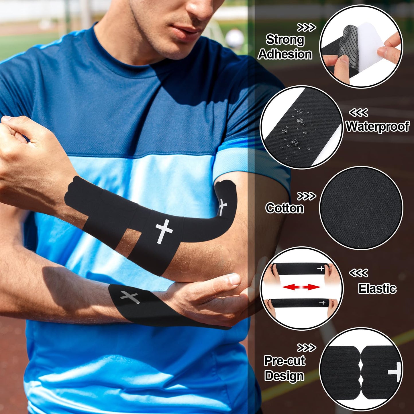 Geiserailie 1 Roll Christian Cross Kinesiology Tape 20 Precut 10" Strips Each, Waterproof Religious Athletic Sports Tape Cotton Elastic Wraps for Fitness Running Tennis Swimming Football