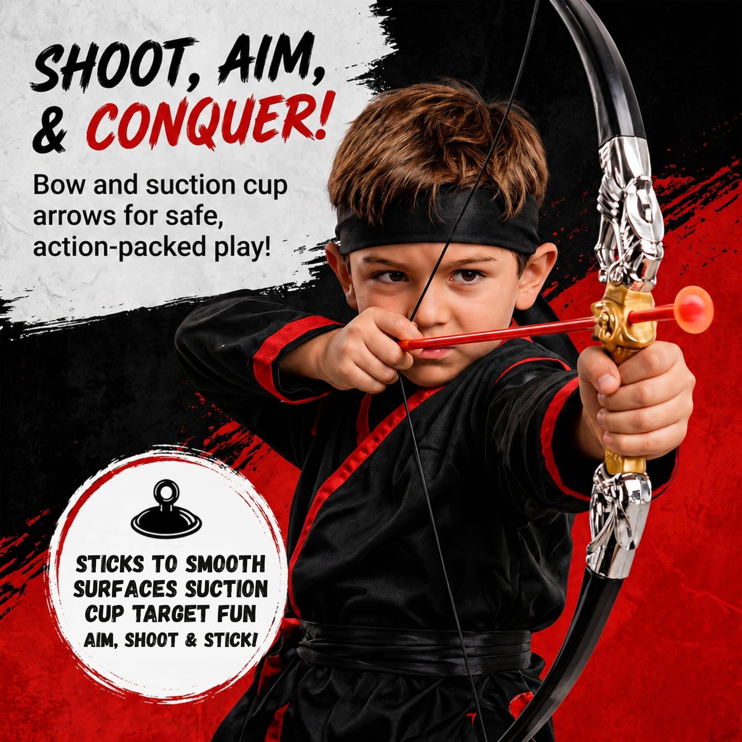 Liberty Imports Ninja Warrior Bow and Arrow Archery Set with Katana Sword, Sai, Melee Toy Weapons for Kids Pretend Role Play Equipment, Cosplay, Costume Accessories