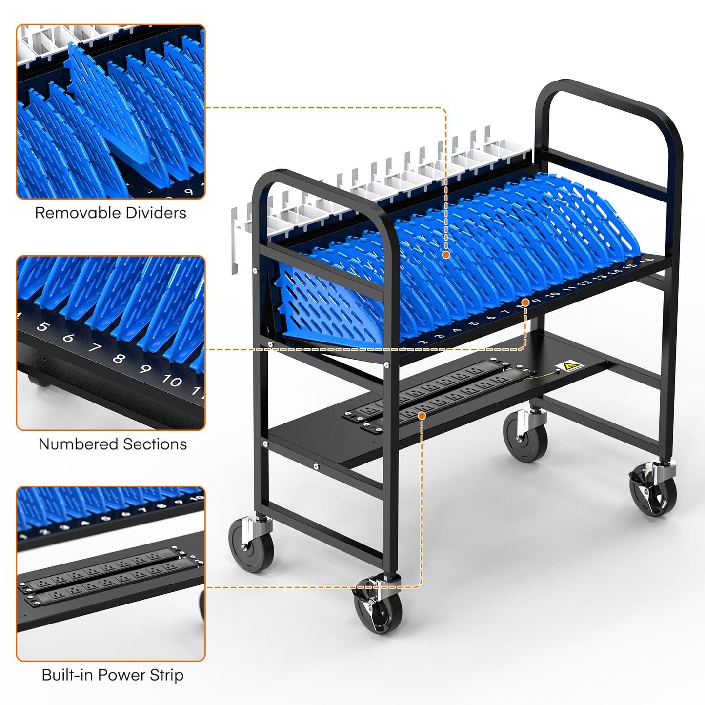 Metateel 16-Device Laptop and Tablet Charging Station, Open Charging Cart with Cord Charger Management, Grounding Protection - Chromebook Organizer for Classroom, Office and Libraries