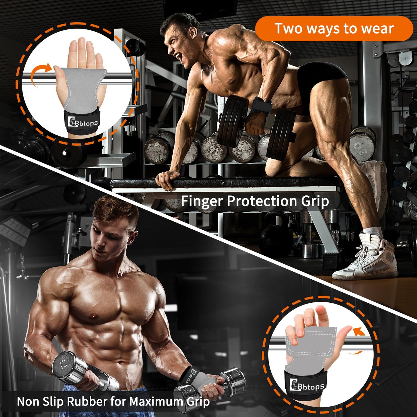 Weight Lifting Wrist Strap, Double-Layer Leather Wrist Straps for Gym Strength Training Weightlifting,Deadlift and Powerlifting, Enhance Grip Strength Neoprene Padding Gym Workout Lifting Straps for Men & Women (Pair) Grey