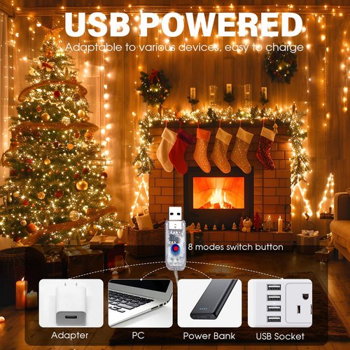 Fairy Lights 66FT 200 LED USB Twinkle Lights - Remote & Timer, Waterproof Warm White String Lights for Bedroom & Party Decor