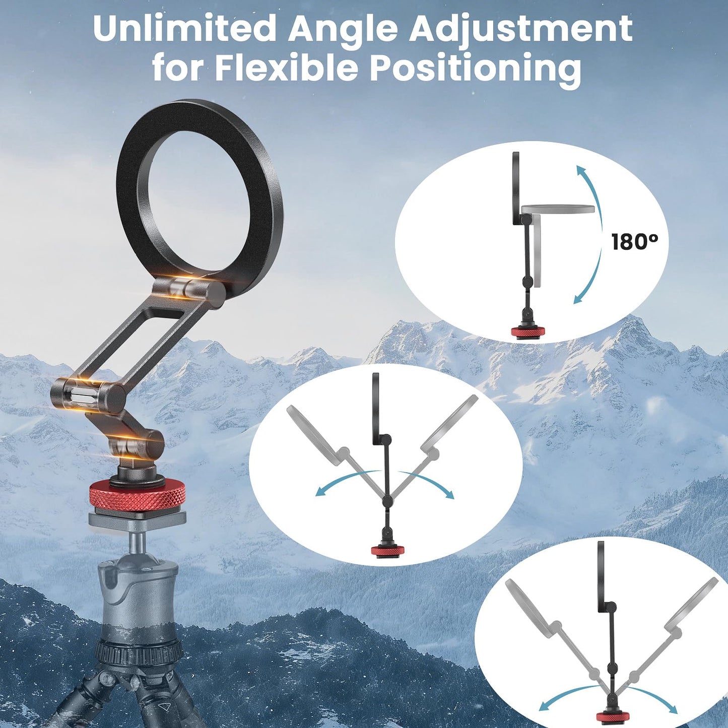 LOXP Magnetic Phone Tripod Mount with Cold Shoe, Adjustable Aluminum Alloy Phone Mount, Phone Tripod Holder Adapter with 1/4" Screw, Camera Mount for iPhone 17/16/15/14/13/12 Series