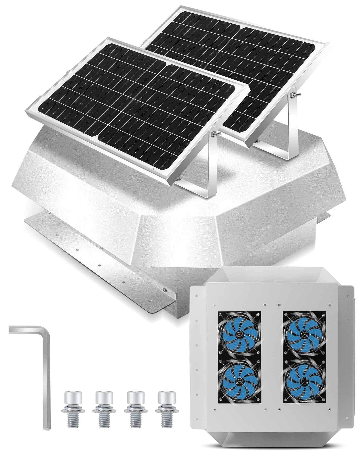 Solar Powered Roof Vent Fan with Four High-Speed Fans, Ventilation and Cooling Solar Attic Exhaust Fan, Suitable for Lofts, Shops, Garages