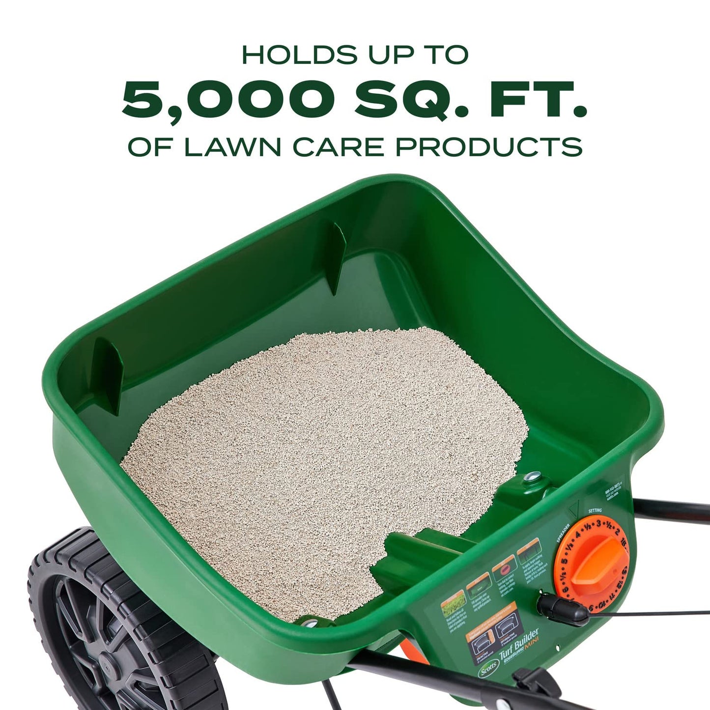 Scotts Turf Builder EdgeGuard Mini Broadcast Spreader - Spreader for Lawn Fertilizer, Weed & Insect Control, Grass Seed, and Ice Melt, Holds Up to 15,000 sq. ft. of Product