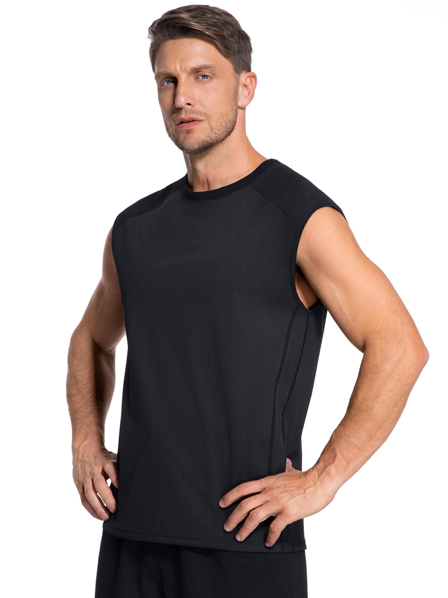 Everfion Men's Sleeveless Sauna Shirt Waist Trainer Sauna Suit for Men Ribbed Sweat Vest Compression Tank Top Gym Workout