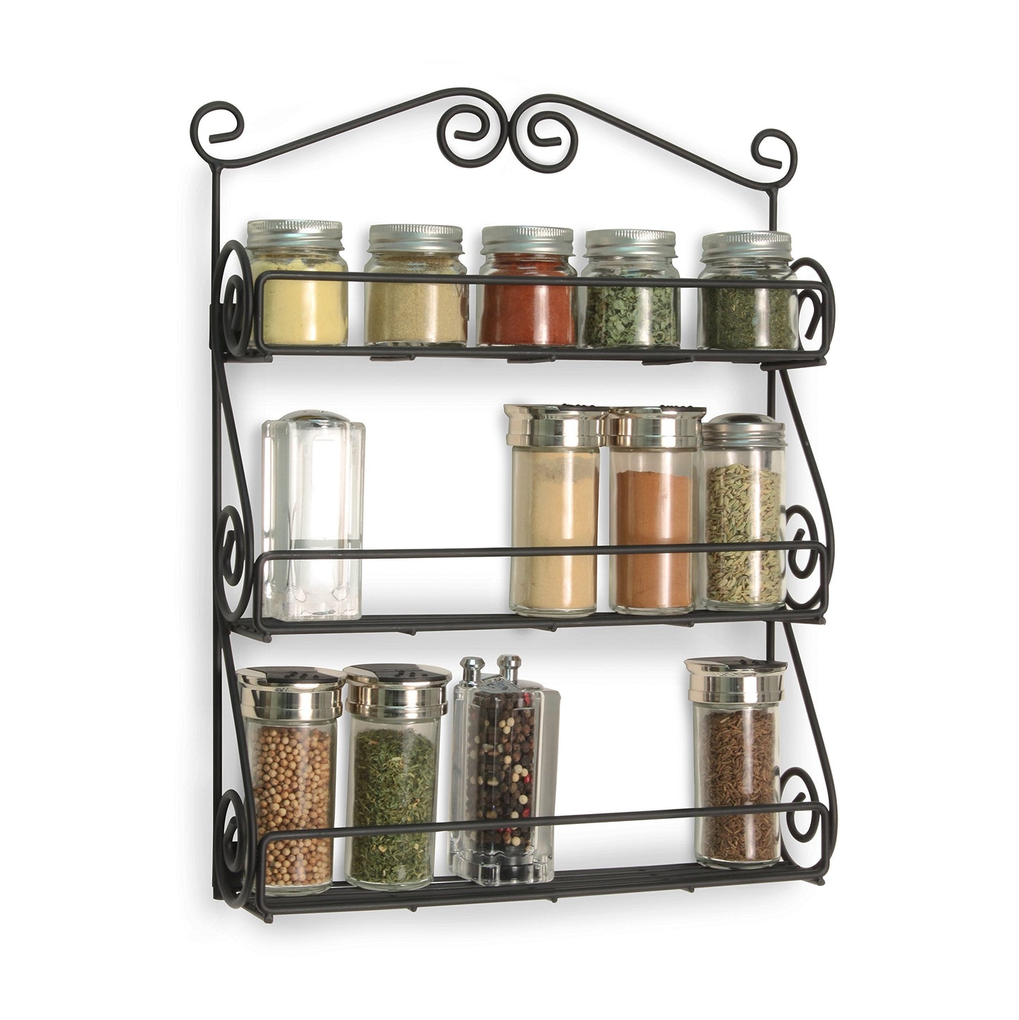 Spectrum Diversified Scroll Wall-Mounted Traditional Spice Rack Organizer for Cabinet & Kitchen, 3-Tier, Beauty & Nail Polish, 43710