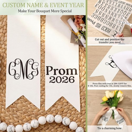 Hahafelt Custom Name Bouquet Sash - DIY Iron-On Ribbon Kit for Weddings, Senior Night & Keepsakes