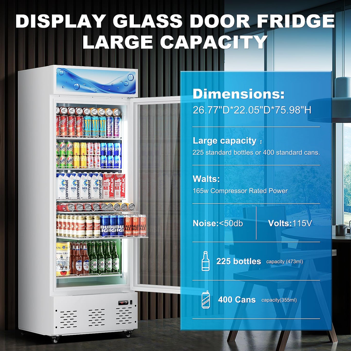ECEVT 26.8'' W Commercial Beverage Refrigerator, 15 Cu.ft Upright Display Merchandiser Cooler Fridge with LED Light, Adjustable Shelves & Lockable Door for Restaurant Grocery Stores Home, White