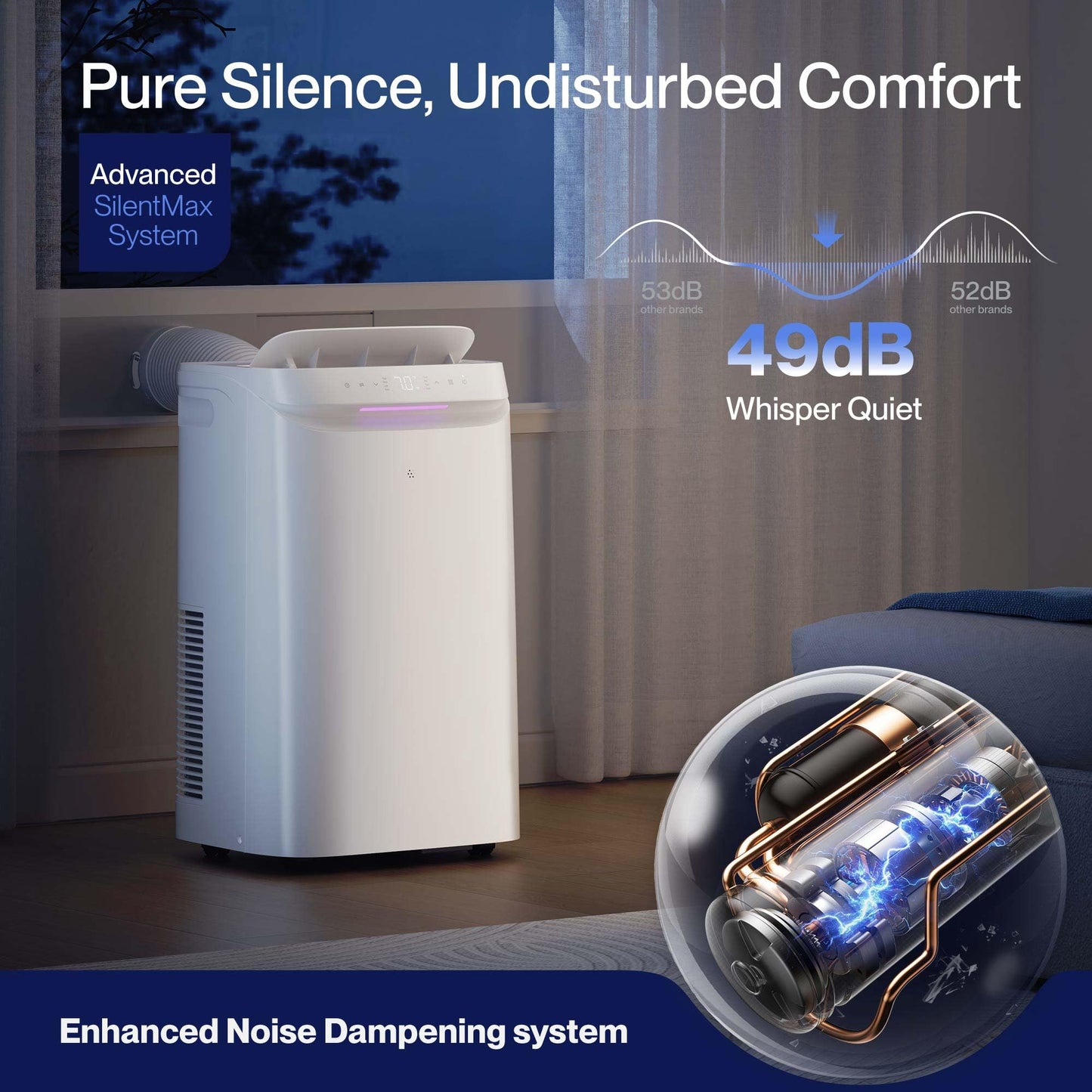 DELLA Sylro Series Smart Portable Air Conditioner, 14,000 BTU Drainage-Free Energy Efficient Cooling AC Units, 49dB Quiet for Bedroom, WiFi App/Voice/Remote Control, Fits 20.5"–67.3" Windows