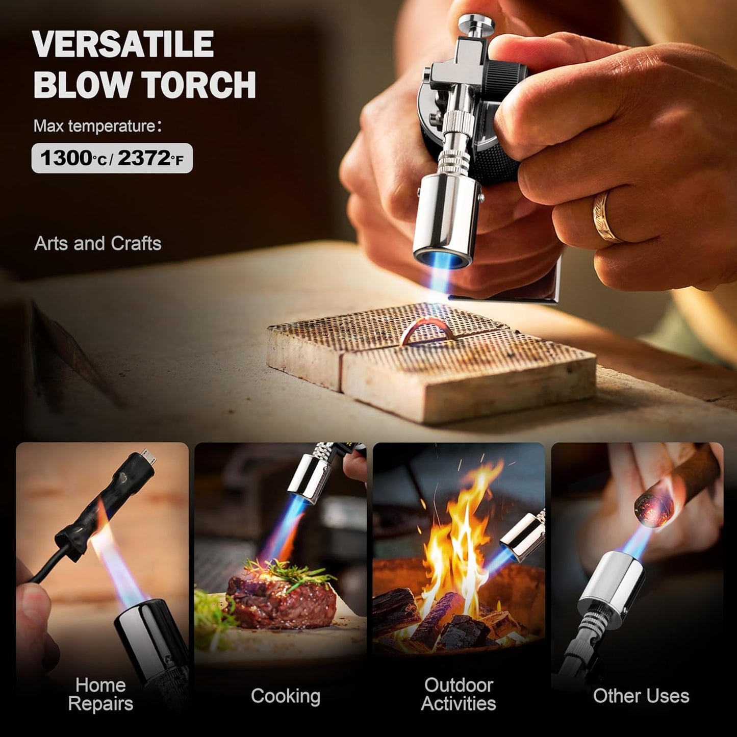 RAVS Butane Torch Lighter - Premium Metal Kitchen Torch with Adjustable Flame & Safety Buckle | Black