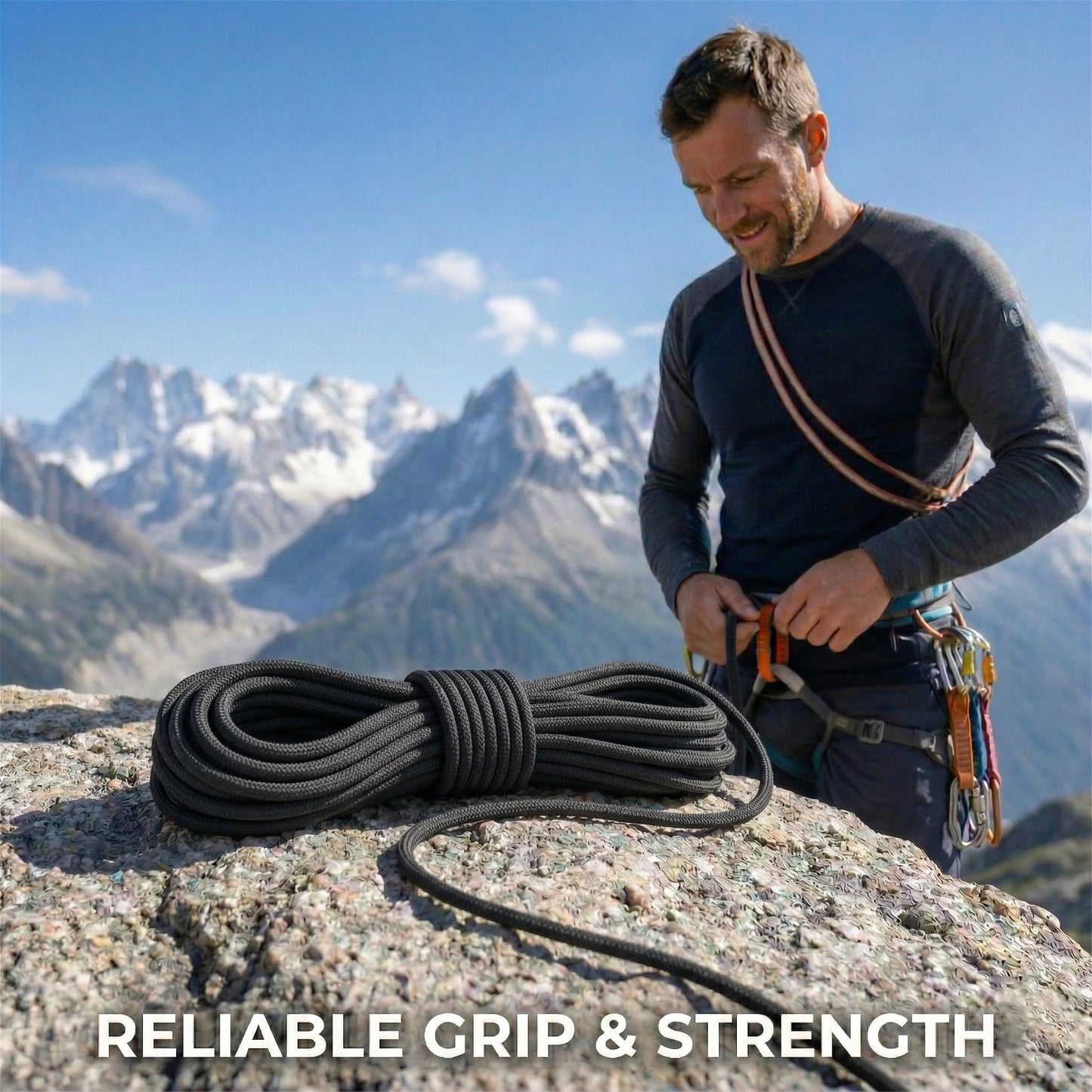 Double Braided Arborist Rope - 1/2 Inch x 200 Feet Polyester Rope - High Strength Climbing Rope for Tree Work, Swing, Halyard, Sailing(Black)