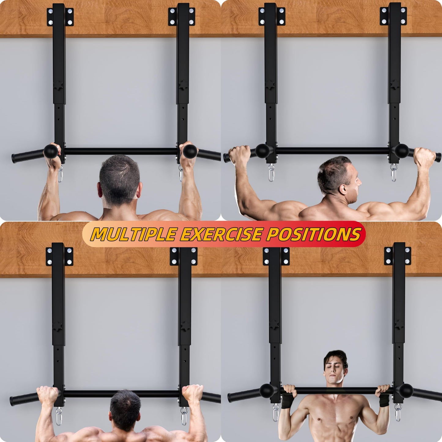 Upgraded-Joist Mounted Pull Up Bar, 800 lbs Heavy Duty Wall Mounted Chin Up Bar, Adjustable Height Pullup Bar for Garage, Basement, Backyard, Beam and Rafter Mount, Easy Installation, Ideal for Multiple Grip Options