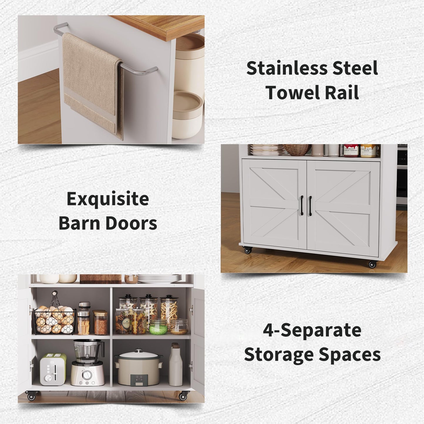 GarveeLife Rolling Kitchen Island with Storage Cabinet, 40.4'' Width Kitchen Cart, Portable Mobile Kitchen Island with Towel Rack, Wood Top and Lockable Wheels for Kitchen, Dining Room