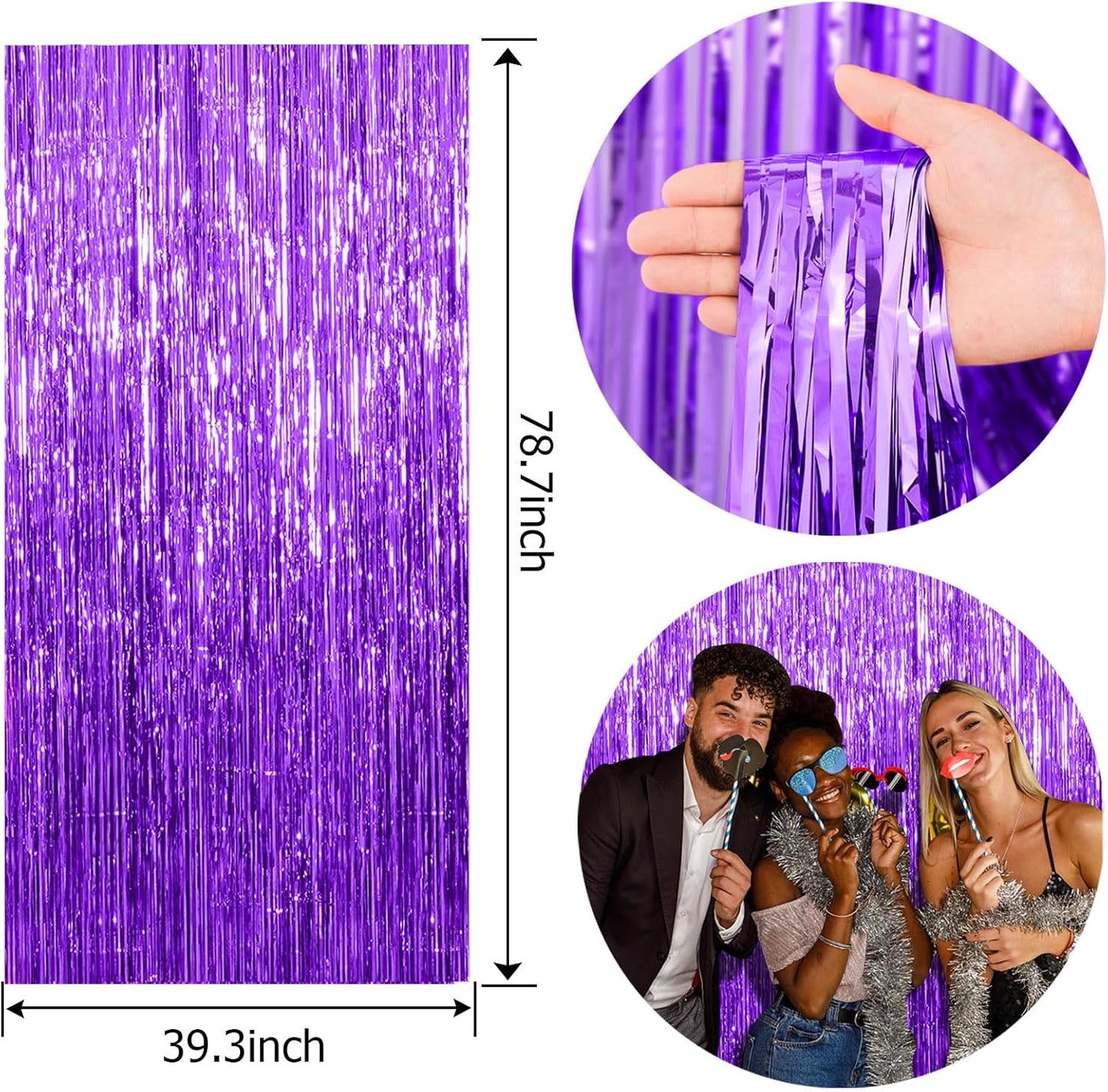 Skiennix Foil Curtain Backdrop - Purple Metallic Tinsel Fringe for Photo Booths | 5 Pack Party Decor
