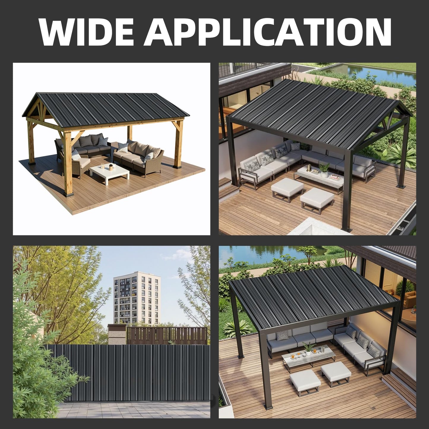 Jpseybb Metal Roofing Panels, L45.2×W17.72 Inch Corrugated Galvanized Steel Metal Roof Panels with Screws, Waterproof Pergola Roof Panels for Gazebo, Shed, Patio, Garage, Outdoor Storage,18 Pcs Gray