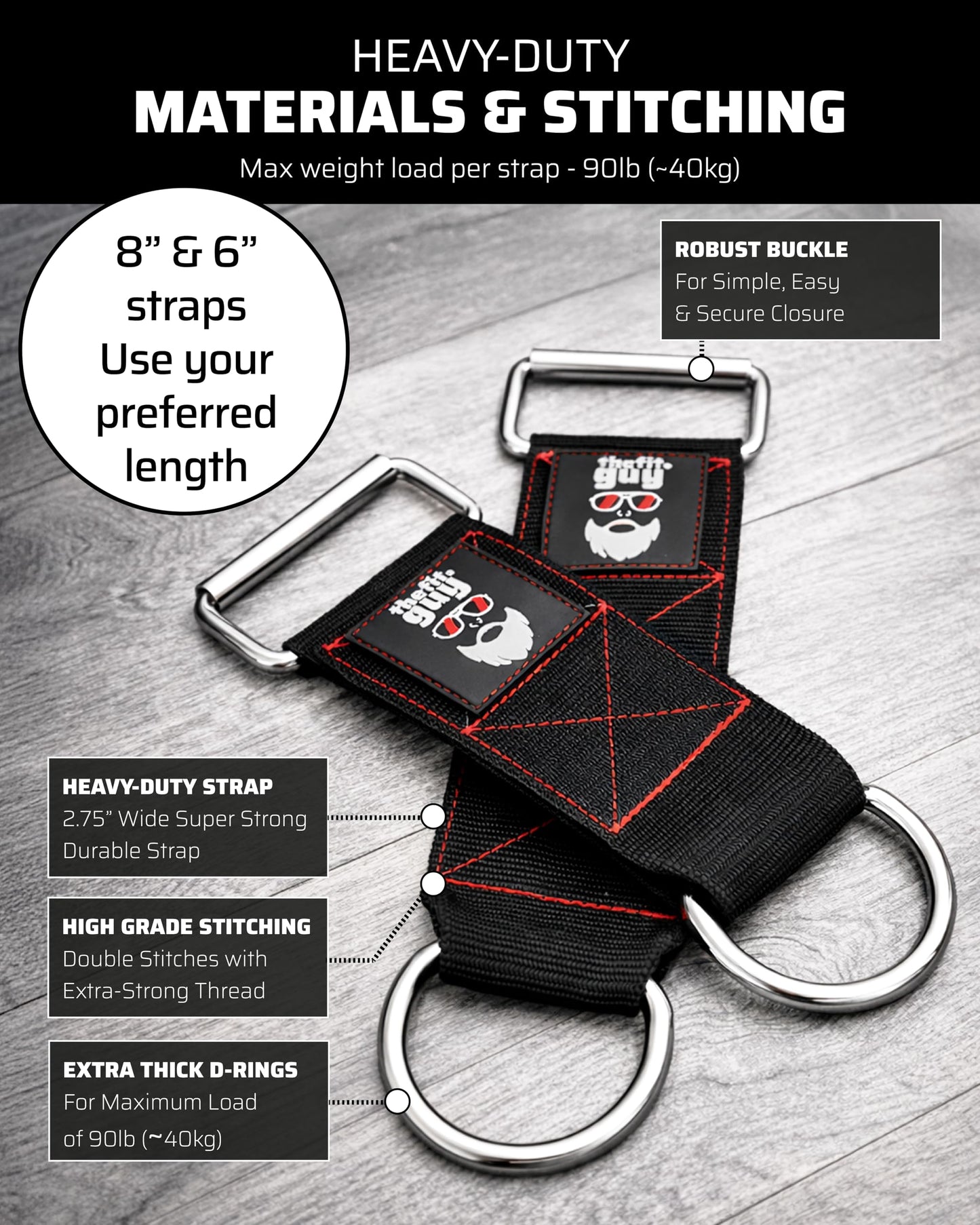 THEFITGUY Dumbbell & Barbell Loading Straps | Attachment Straps for Dips, Pullups, Squats | Ultra Strong, Heavy Duty & Secured | Attach any Dumbbell & Barbell to any Dip Belt | 8” & 6” Straps Included