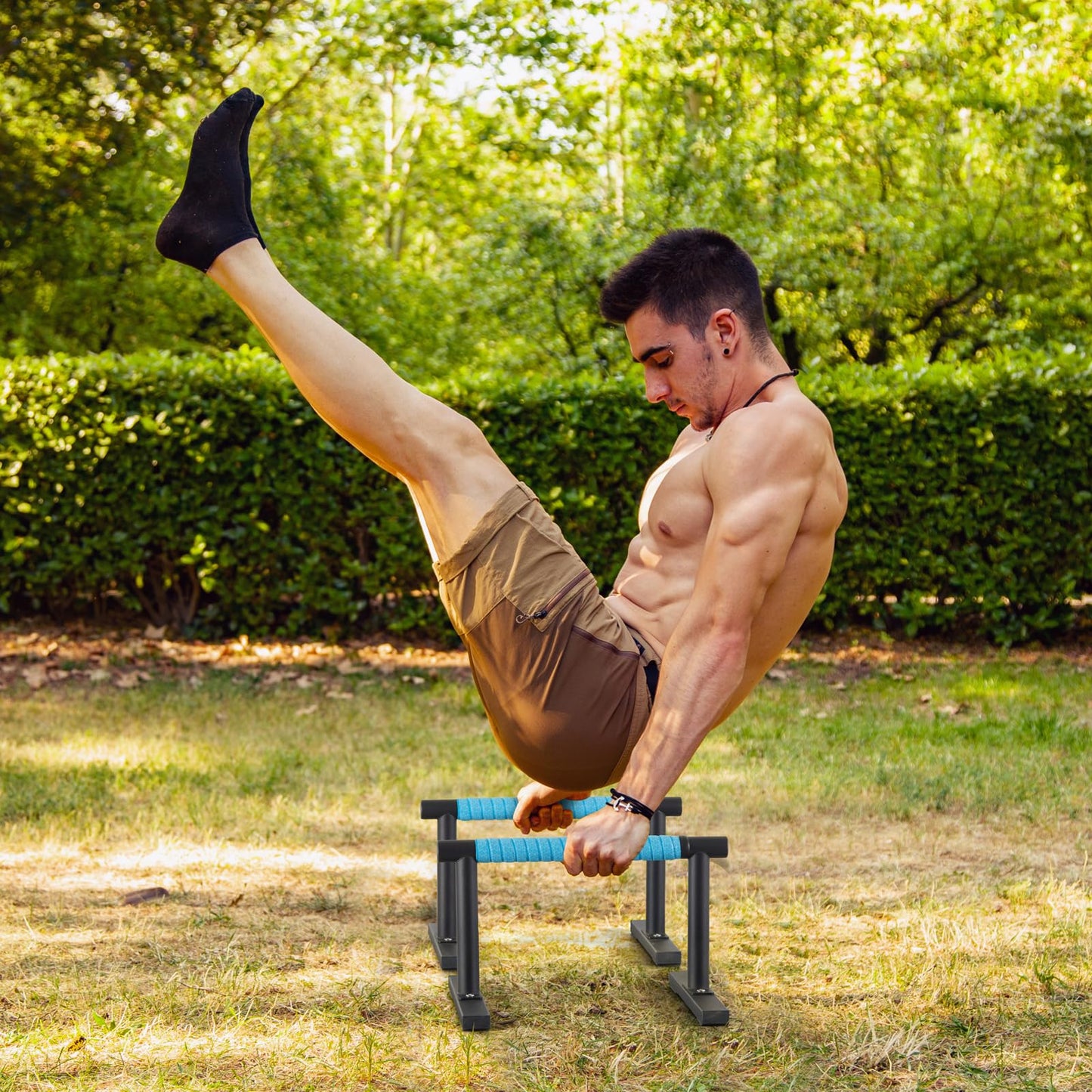 Steel Black Push Up Handles Parallettes Bars for Floor Workout, Anti-slip Calisthenics Gymnastics Bars, Strength Training Pushup Handstand Stands for Home Exercise